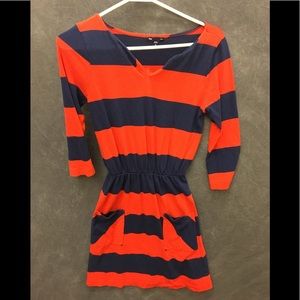 Navy blue and burnt orange striped Gap dress (S)